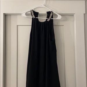 Flowy Black Dress with Detailed Jewels Around Neck